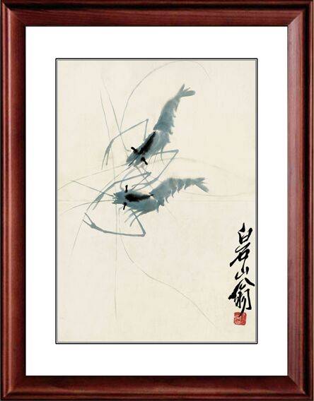 中国画齐白石墨虾 水墨山水画书法花鸟字画工笔装饰画