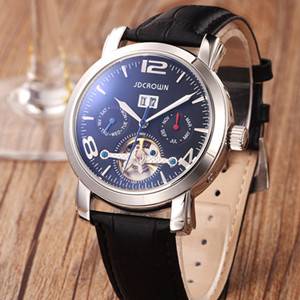 瑞士正品艾菲德jdcrown手表男士皮带全自动机械表镂空防水男表.