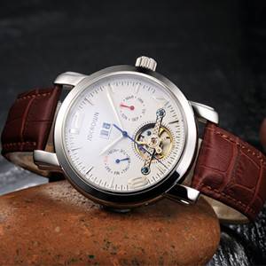 瑞士正品艾菲德jdcrown手表男士皮带全自动机械表镂空防水男表.