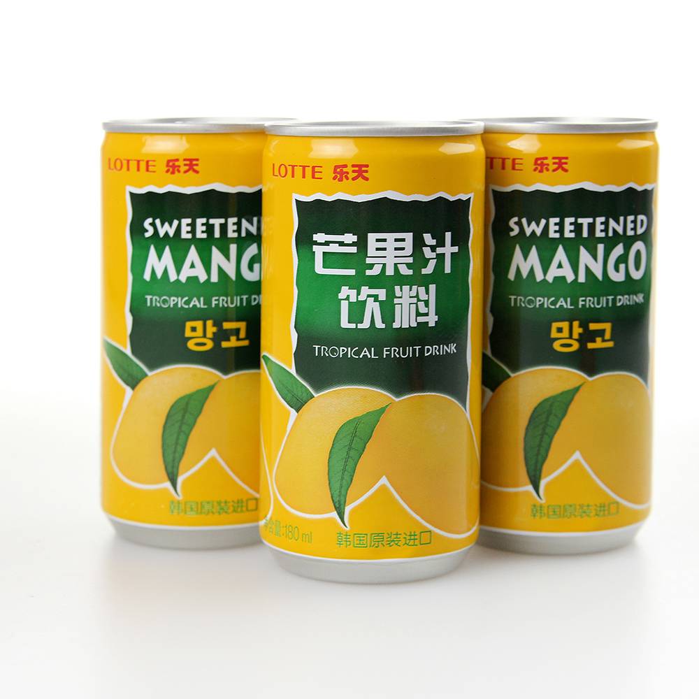 阿呆零食店 糖果饮料 韩国乐天芒果汁lotte180ml 听装.