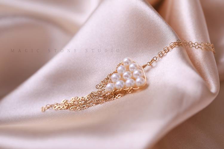 magic stone 流苏珍珠女友清新礼物进口14k包金耳坠包邮.